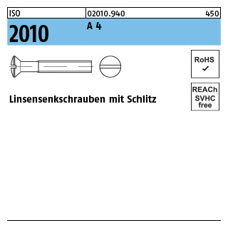 ISO 2010 A 4 Linsensenkschrauben mit Schlitz - Abmessung: M 4 x 10, Inhalt: 1000 Stück