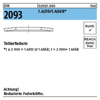 DIN 2093 1.4310/1.4568 Tellerfedern - Abmessung: 18 x 9,2x1, Inhalt: 200 Stück