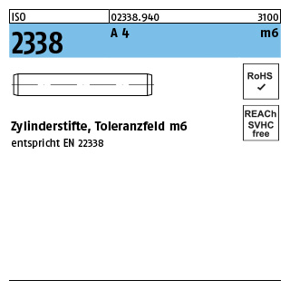 ISO 2338 A 4 m6 Zylinderstifte, Toleranzfeld m6 - Abmessung: 1 m6 x 12, Inhalt: 500 Stück