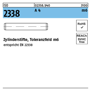 ISO 2338 A 4 m6 Zylinderstifte, Toleranzfeld m6 - Abmessung: 2,5 m6 x 12, Inhalt: 500 Stück