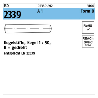 ISO 2339 A 1 Form B Kegelstifte, Kegel 1:50, gedreht - Abmessung: 1 x 8, Inhalt: 50 Stück