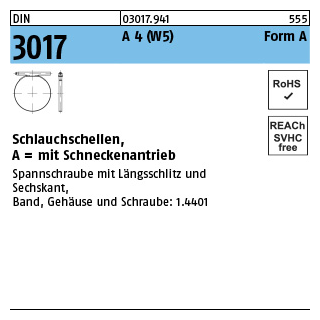 DIN 3017 A 4 (W5) Form A Schlauchschellen, mit Schneckenantrieb - Abmessung: 100-120/12 C7, Inhalt: 1 Stück