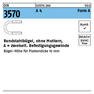 DIN 3570 A 4 Form A Rundstahlbügel, ohne Muttern, zweiseitiges Befestigungs-Gewinde - Abmessung: A 46 / NW 32, Inhalt: 10 Stück