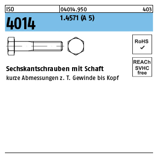 ISO 4014 1.4571 (A 5) Sechskantschrauben mit Schaft - Abmessung: M 16 x 65, Inhalt: 1 Stück