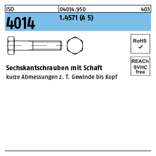 ISO 4014 1.4571 (A 5) Sechskantschrauben mit Schaft - Abmessung: M 20 x 70, Inhalt: 1 Stück