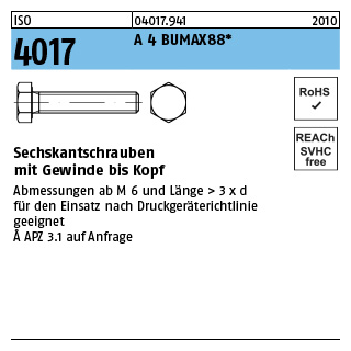 ISO 4017 A 4 BUMAX88 Sechskantschrauben mit Gewinde bis Kopf - Abmessung: M 5 x 12, Inhalt: 100 Stück