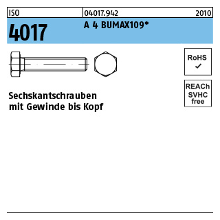 ISO 4017 A 4 BUMAX109 Sechskantschrauben mit Gewinde bis Kopf - Abmessung: M 12 x 40, Inhalt: 25 Stück