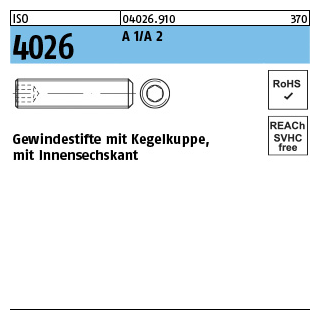 ISO 4026 A 2 Gewindestifte mit Kegelkuppe und Innensechskant - Abmessung: M 6 x 8, Inhalt: 500 Stück