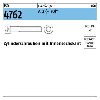 ISO 4762 A 2 - 70 Zylinderschrauben mit Innensechskant - Abmessung: M 1,6 x 6*, Inhalt: 100 Stück