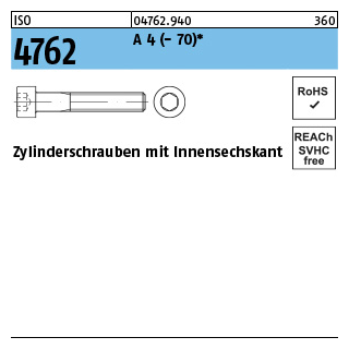 ISO 4762 A 4 - 70 Zylinderschrauben mit Innensechskant - Abmessung: M 2 x 3*, Inhalt: 100 Stück