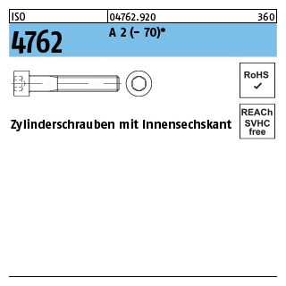 ISO 4762 A 2 - 70 Zylinderschrauben mit Innensechskant - Abmessung: M 2 x 12*, Inhalt: 100 Stück