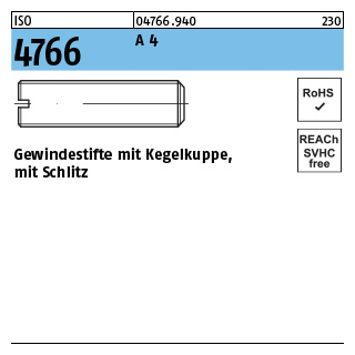 ISO 4766 A 4 Gewindestifte mit Kegelkuppe, mit Schlitz - Abmessung: M 3 x 4, Inhalt: 50 Stück