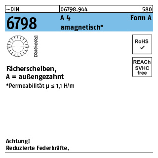 ~DIN 6798 A 4 Form A amagnetisch Fächerscheiben, außengezahnt - Abmessung: A 5,3, Inhalt: 1000 Stück