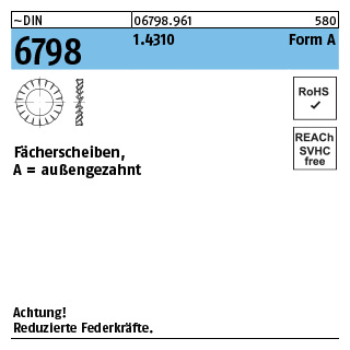 ~DIN 6798 1.4310 Form A Fächerscheiben, außengezahnt - Abmessung: A 6,4, Inhalt: 100 Stück