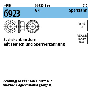 ~DIN 6923 A 4 Sperrzahn Sechskantmuttern mit Flansch und Sperrverzahnung - Abmessung: M 4, Inhalt: 500 Stück