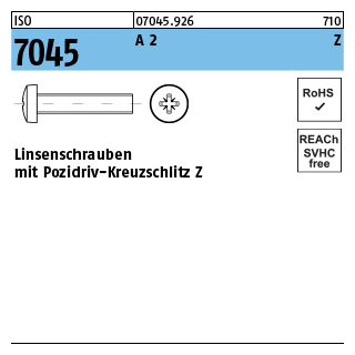 ISO 7045 A 2 Z Linsenschrauben mit Pozidriv-Kreuzschlitz Z - Abmessung: M 1,6 x 6 -Z, Inhalt: 1000 Stück