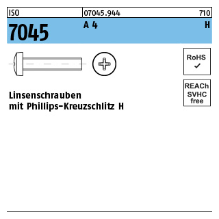 ISO 7045 A 4 H Linsenschrauben mit Phillips-Kreuzschlitz H - Abmessung: M 1,6 x 6 -H, Inhalt: 1000 Stück