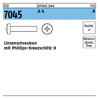 ISO 7045 A 4 H Linsenschrauben mit Phillips-Kreuzschlitz H - Abmessung: M 1,6 x 10 -H, Inhalt: 1000 Stück