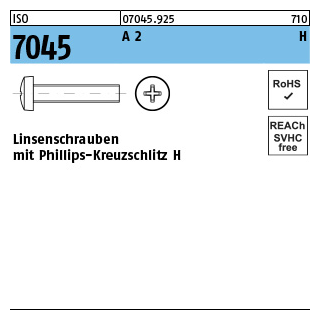 ISO 7045 A 2 H Linsenschrauben mit Phillips-Kreuzschlitz H - Abmessung: M 3 x 8 -H, Inhalt: 200 Stück