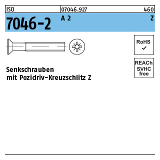 ISO 7046-2 A 2 Z Senkschrauben mit Pozidriv-Kreuzschlitz Z - Abmessung: M 2 x 10 -Z, Inhalt: 1000 Stück