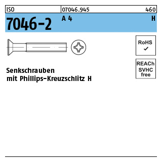 ISO 7046-2 A 4 H Senkschrauben mit Phillips-Kreuzschlitz H - Abmessung: M 2,5 x 10 -H, Inhalt: 1000 Stück