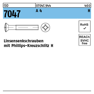 ISO 7047 A 4 H Linsensenkschrauben mit Phillips-Kreuzschlitz H - Abmessung: M 2,5 x 6 -H, Inhalt: 1000 Stück