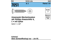 ISO 7051 A 2 Form C-H Linsensenk-Blechschrauben mit Spitze, mit Phillips-Kreuzschlitz H - Abmessung: 4,2 x 50 -C-H, Inhalt: 500 Stück