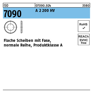 ISO 7090 A 2 200 HV Flache Scheiben mit Fase, normale Reihe, Produktklasse A - Abmessung: 4, Inhalt: 1000 Stück