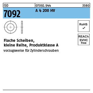 ISO 7092 A 4 200 HV Flache Scheiben, kleine Reihe, Produktklasse A - Abmessung: 4, Inhalt: 2000 Stück