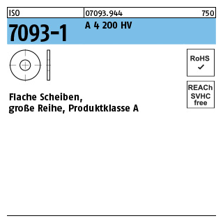 ISO 7093-1 A 4 200 HV Flache Scheiben, große Reihe, Produktklasse A - Abmessung: 22, Inhalt: 10 Stück