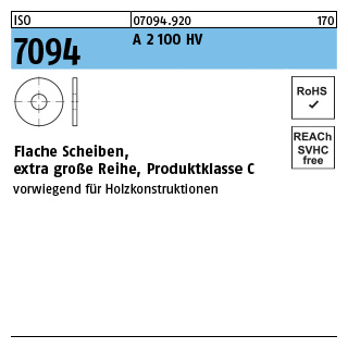 ISO 7094 A 2 100 HV Flache Scheiben, extra große Reihe, Produktklasse C - Abmessung: 6, Inhalt: 100 Stück