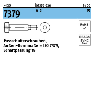 ~ISO 7379 A 2 f9 Pass-Schulterschrauben, Schaftpassung f9 - Abmessung: 6 f9 M 5 x 16, Inhalt: 50 Stück