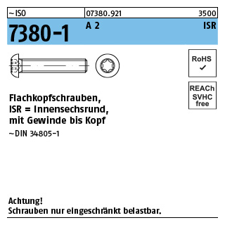 ~ISO 7380-1 A 2 ISR Flachkopfschrauben mit Innensechsrund - Abmessung: M 3 x 4 -T10, Inhalt: 500 Stück