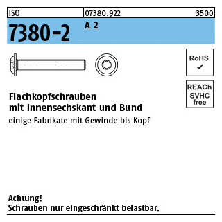 ISO 7380-2 A 2 Flachkopfschrauben mit Innensechskant und Bund - Abmessung: M 3 x 10, Inhalt: 500 Stück