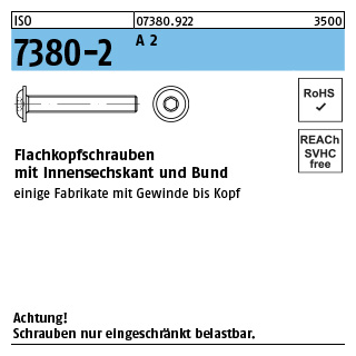 ISO 7380-2 A 2 Flachkopfschrauben mit Innensechskant und Bund - Abmessung: M 4 x 8, Inhalt: 500 Stück