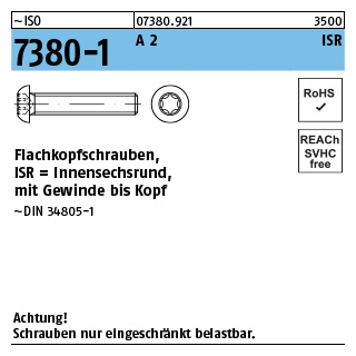 ~ISO 7380-1 A 2 ISR Flachkopfschrauben mit Innensechsrund - Abmessung: M 6 x 45 -T30, Inhalt: 200 Stück