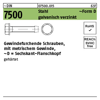 ~DIN 7500 Stahl ~Form D galvanisch verzinkt Gewindefurchende Schrauben, metr. Gewinde, Sechskant-Flanschkopf - Abmessung: DM 4 x 6, Inhalt: 1000 Stück