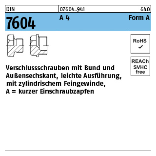 DIN 7604 A 4 Form A verschlussschrauben mit Bund und Ask., leichte Ausführung, mit zyl. Fein-Gew. - Abmessung: AM 10 x 1, Inhalt: 10 Stück