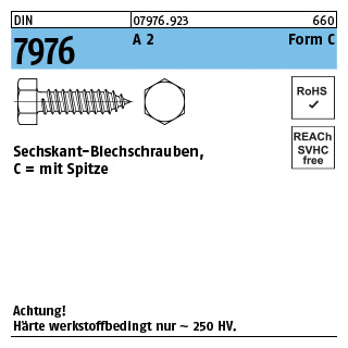 DIN 7976 A 2 Form C Sechskant-Blechschrauben, mit Spitze - Abmessung: C 4,2 x 9,5, Inhalt: 1000 Stück