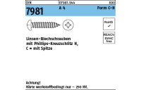DIN 7981 A 4 Form C-H Linsen-Blechschrauben mit Spitze, mit Phillips-Kreuzschlitz H - Abmessung: C 2,9 x 25 -H, Inhalt: 1000 Stück