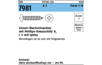 DIN 7981 A 2 Form C-H Linsen-Blechschrauben mit Spitze, mit Phillips-Kreuzschlitz H - Abmessung: C 3,5 x 38 -H, Inhalt: 1000 Stück