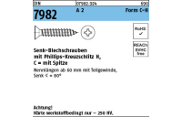 DIN 7982 A 2 Form C-H Senk-Blechschrauben mit Spitze, mit Phillips-Kreuzschlitz H - Abmessung: C 2,2 x 6,5-H, Inhalt: 1000 Stück