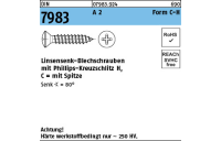 DIN 7983 A 2 Form C-H Linsensenk-Blechschrauben mit Spitze, mit Phillips-Kreuzschlitz H - Abmessung: C 2,9 x 9,5-H, Inhalt: 1000 Stück