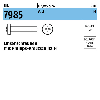 DIN 7985 A 2 H Linsenschrauben mit Phillips-Kreuzschlitz H - Abmessung: M 1,6 x 16 -H, Inhalt: 1000 Stück