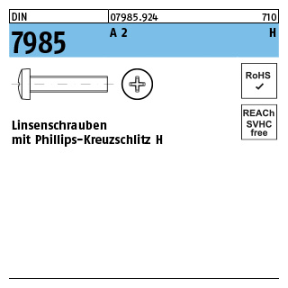 DIN 7985 A 2 H Linsenschrauben mit Phillips-Kreuzschlitz H - Abmessung: M 5 x 50 -H, Inhalt: 200 Stück