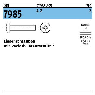 DIN 7985 A 2 Z Linsenschrauben mit Pozidriv-Kreuzschlitz Z - Abmessung: M 5 x 50 -Z, Inhalt: 200 Stück