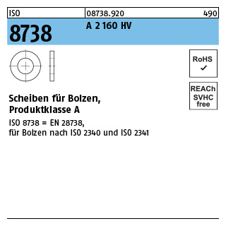 ISO 8738 A 2 160 HV Scheiben für Bolzen, Produktklasse A - Abmessung: 8, Inhalt: 50 Stück