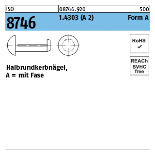 ISO 8746 1.4303 (A 2) Form A Halbrundkerbnägel, mit Fase - Abmessung: 1,4 x 4, Inhalt: 100 Stück