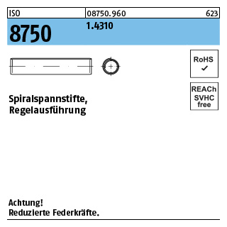 ISO 8750 1.4310 Spiralspannstifte, Regelausführung - Abmessung: 2 x 10, Inhalt: 1000 Stück