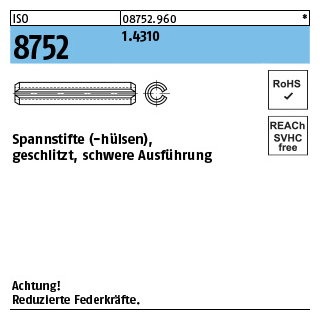 ISO 8752 1.4310 Spannstifte (-hülsen), geschlitzt, schwere Ausführung - Abmessung: 1,5 x 14, Inhalt: 100 Stück